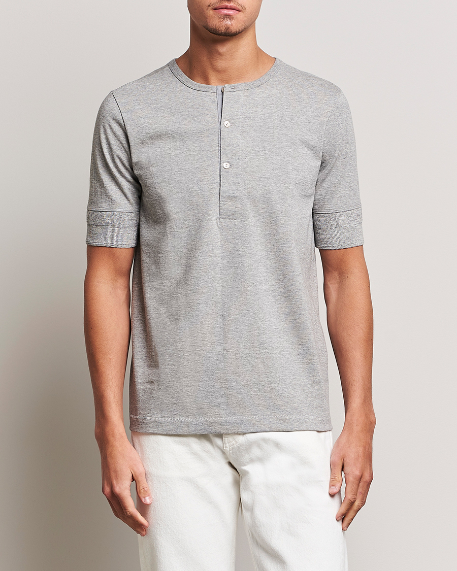 Men |  | Merz b. Schwanen | Short Sleeve Organic Cotton Henley Grey Mel