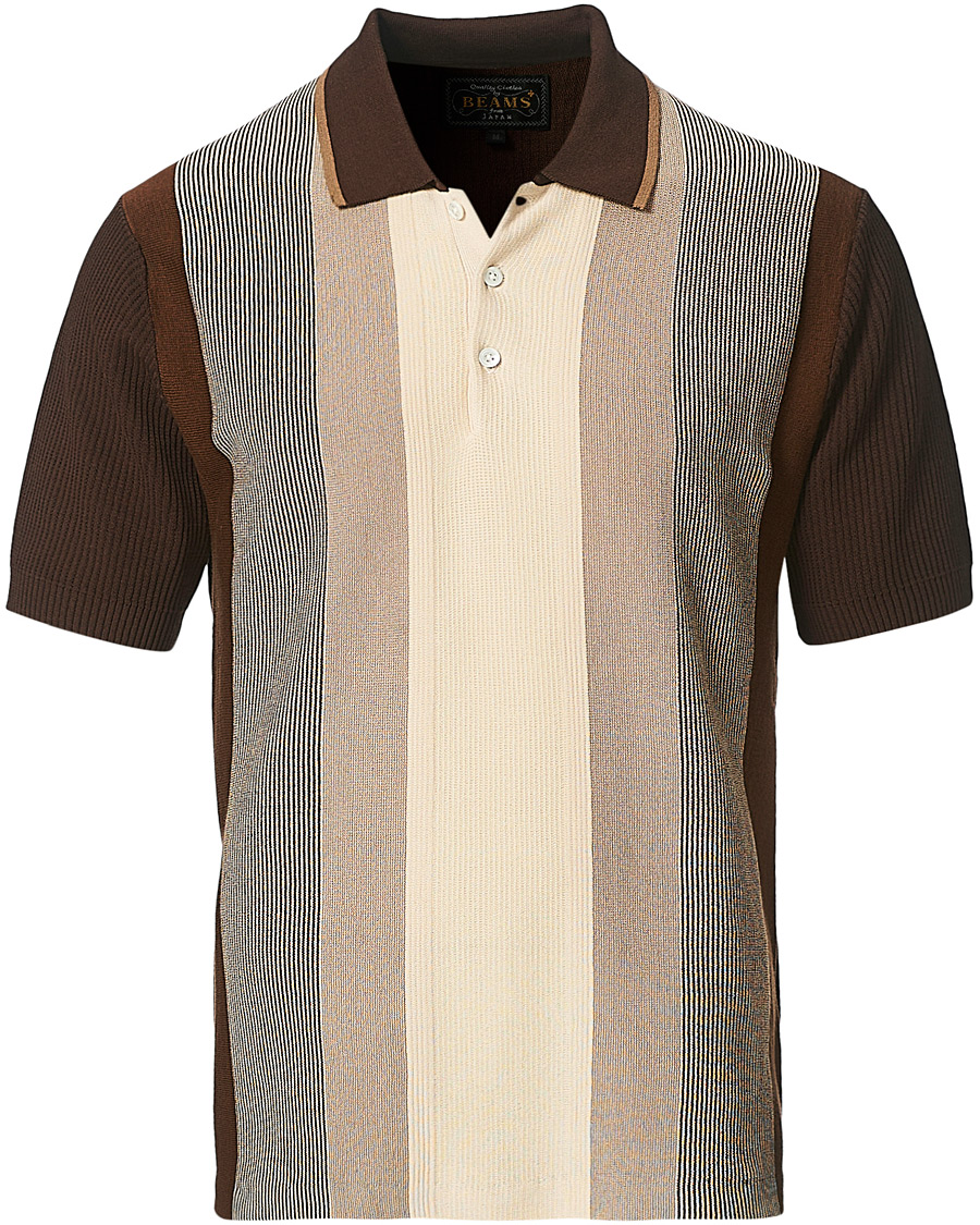 Herren | Poloshirts | BEAMS PLUS | Striped Knited Polo Brown