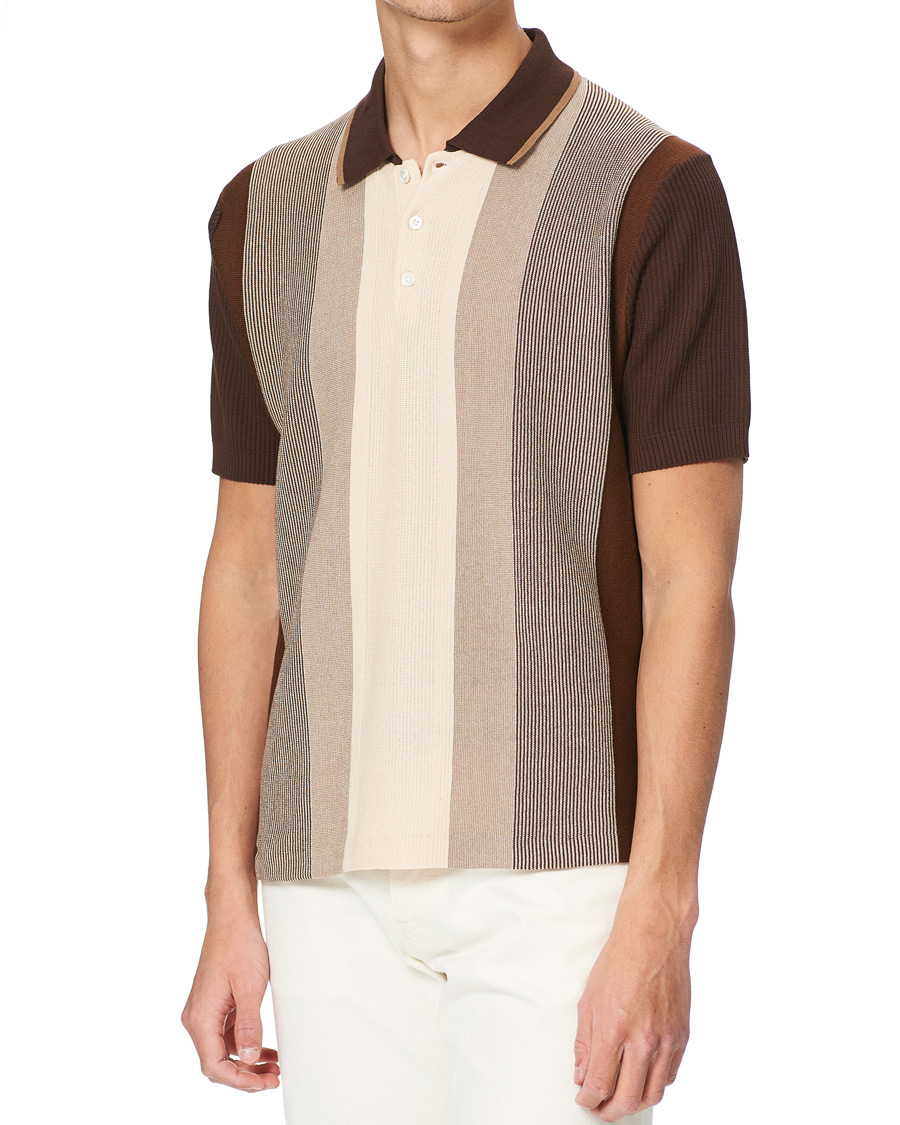 Herren | Poloshirts | BEAMS PLUS | Striped Knited Polo Brown