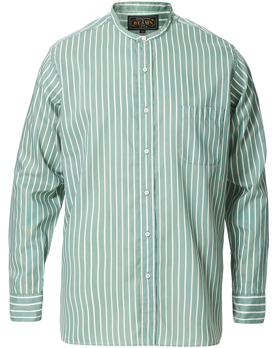 Herren | Hemden | BEAMS PLUS | Band Collar Striped Shirt Green/White