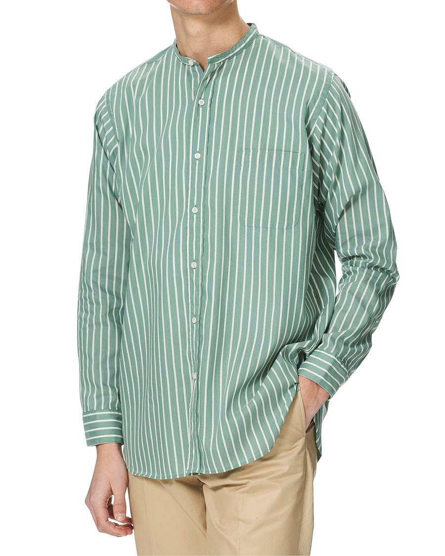 Herren | Hemden | BEAMS PLUS | Band Collar Striped Shirt Green/White