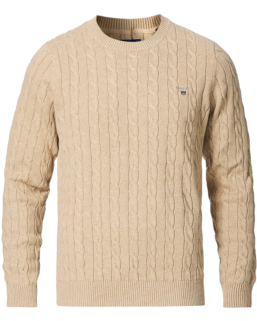 Herren | Pullover | GANT | Cotton Cable Crew Neck Pullover Sand Melange