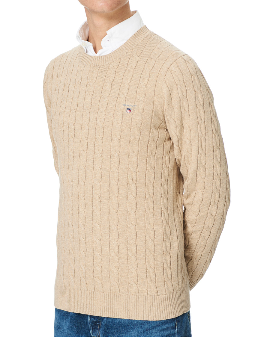Herren | Pullover | GANT | Cotton Cable Crew Neck Pullover Sand Melange