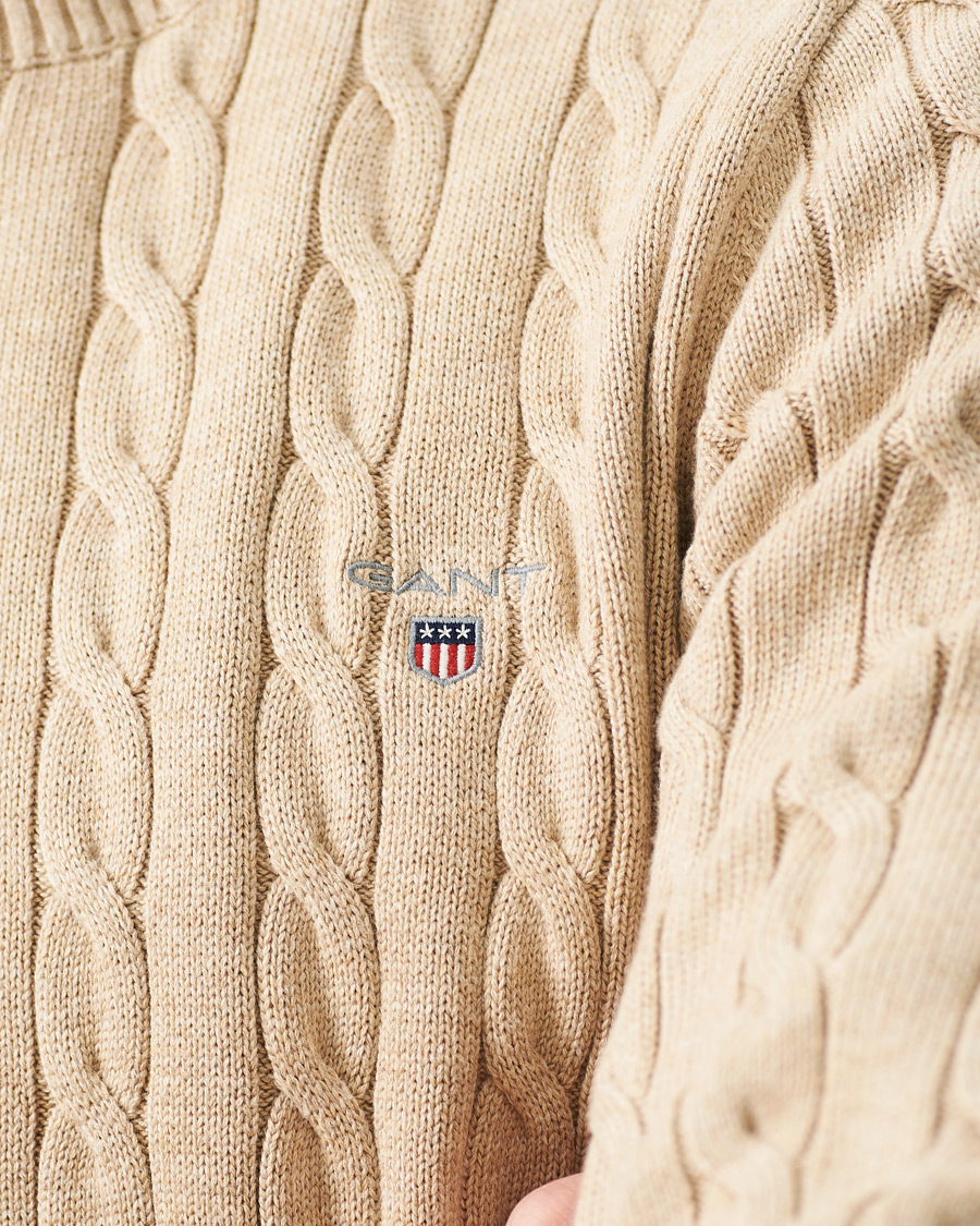 Herren | Pullover | GANT | Cotton Cable Crew Neck Pullover Sand Melange