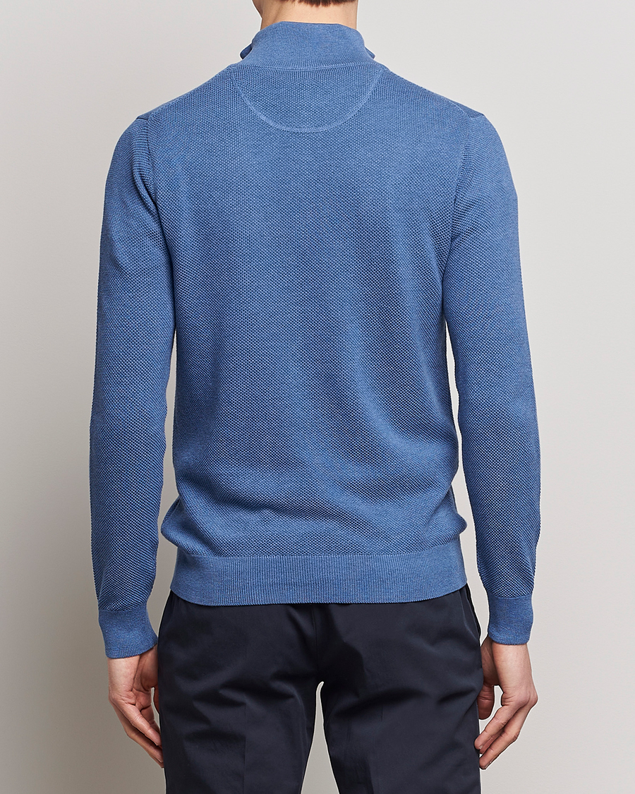 Herren | Pullover | GANT | Cotton Pique Half-Zip Sweater Denim Blue Melange