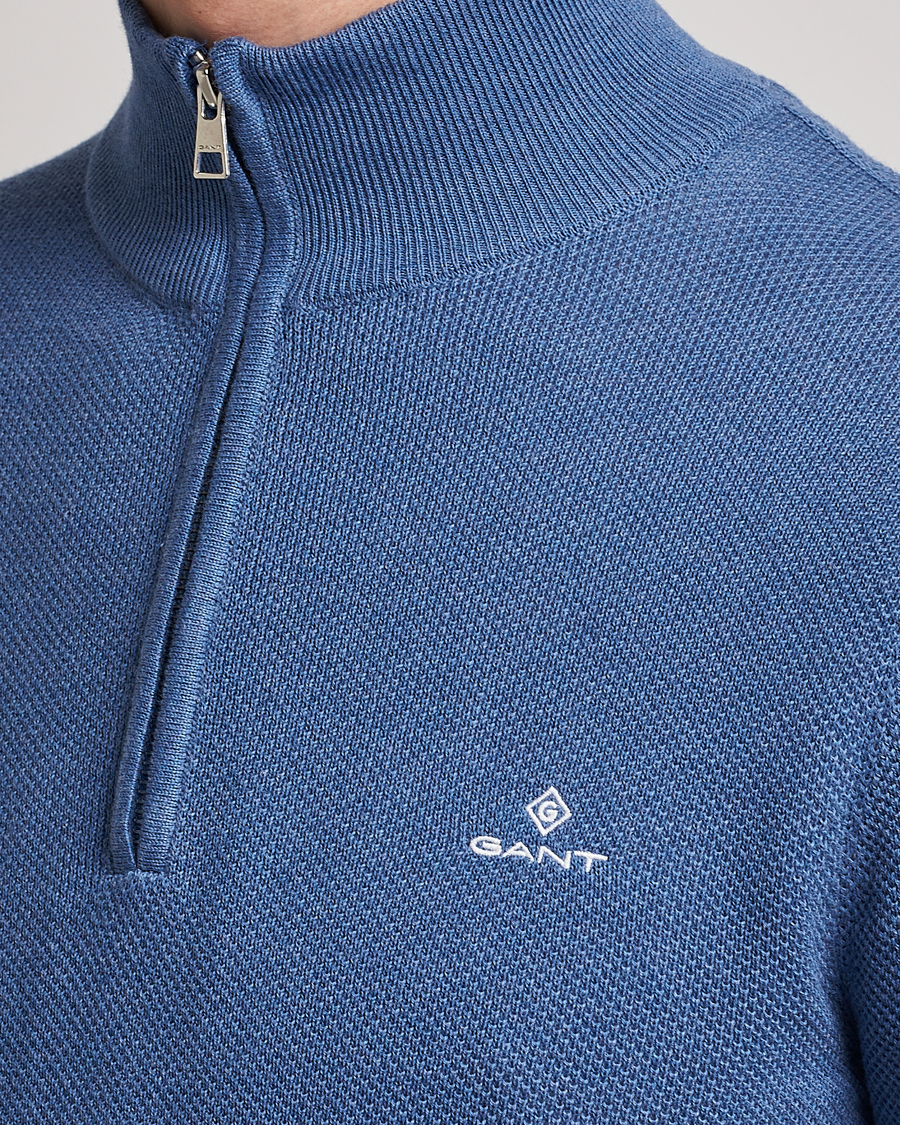 Herren | Pullover | GANT | Cotton Pique Half-Zip Sweater Denim Blue Melange