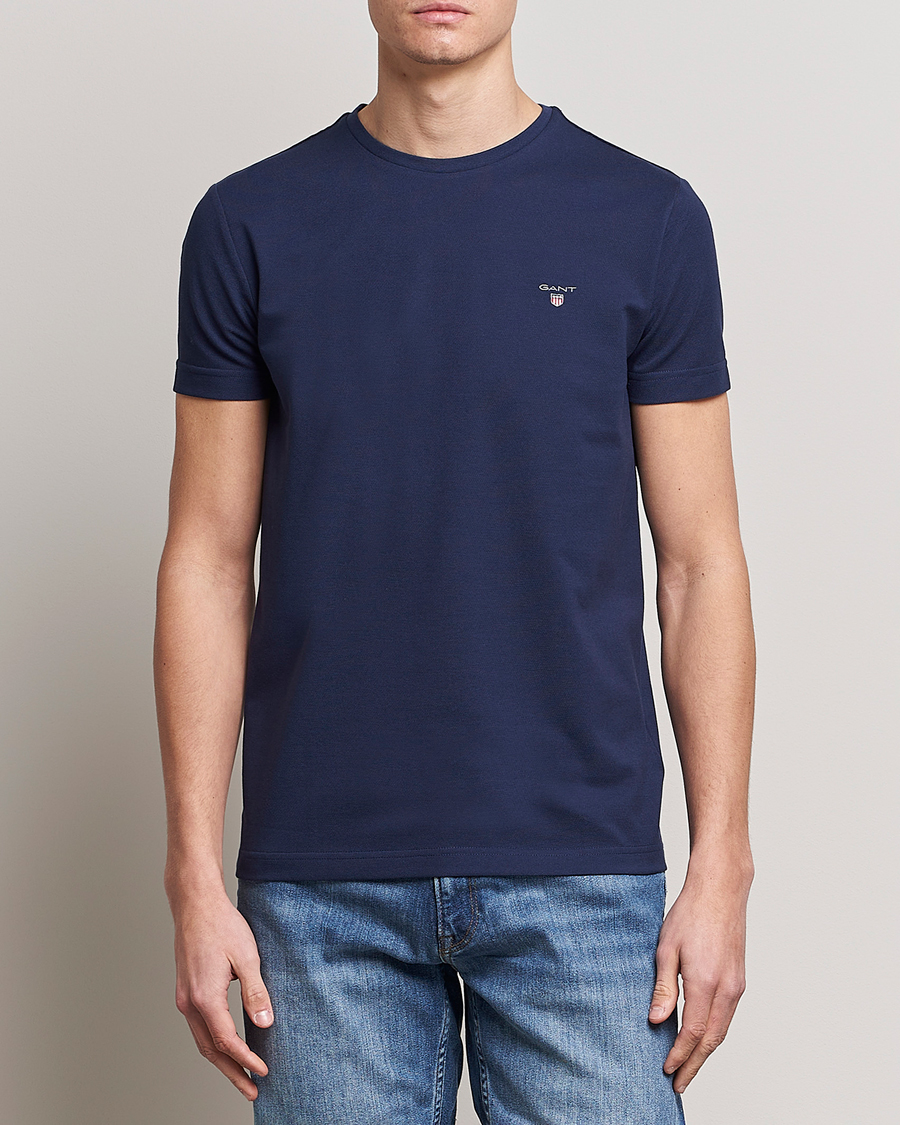 Herren |  | GANT | Cotton Pique Crew Neck T-Shirt Evening Blue