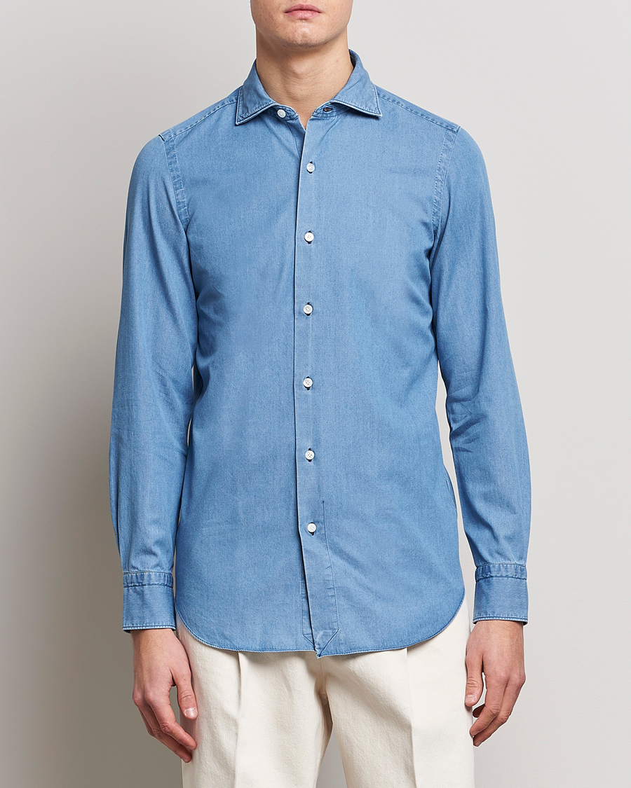 Herren | Jeanshemden | Finamore Napoli | Milano Slim Denim Shirt Light Indigo