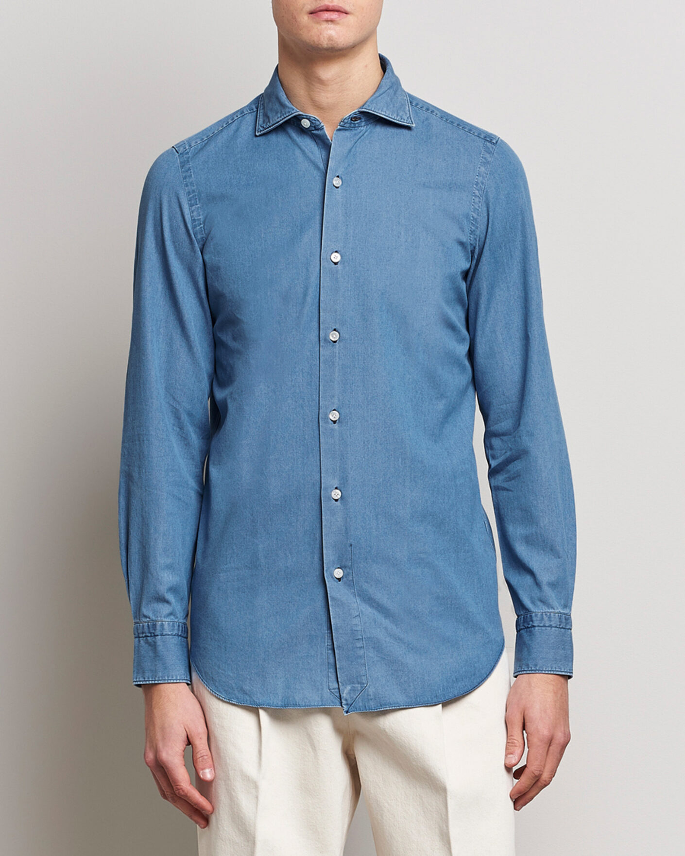 Herren | Hemden | Finamore Napoli | Milano Slim Denim Shirt Light Indigo