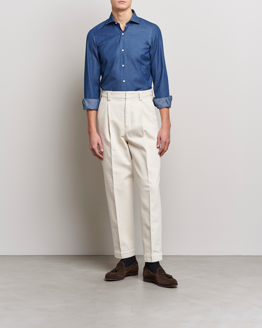 Herren | Hemden | Finamore Napoli | Milano Slim Denim Shirt Dark Indigo