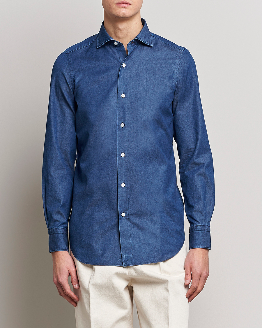 Herren | Italian Department | Finamore Napoli | Milano Slim Denim Shirt Dark Indigo