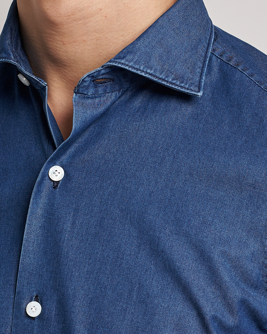Herren | Hemden | Finamore Napoli | Milano Slim Denim Shirt Dark Indigo