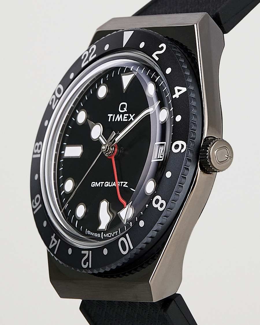 Herren | Timex Q Diver GMT 38mm Rubber Strap Black/Grey | Timex | Q Diver GMT 38mm Rubber Strap Black/Grey