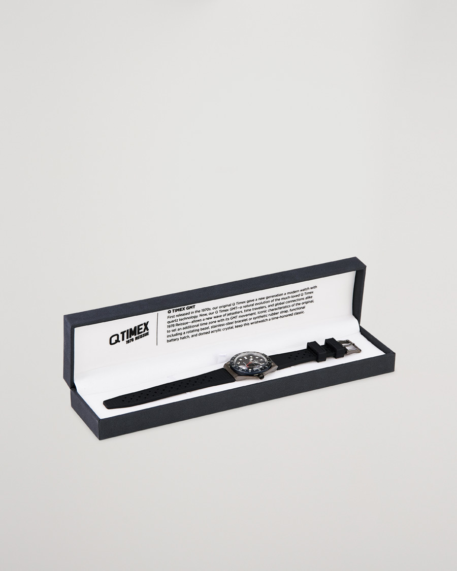 Herren | Timex Q Diver GMT 38mm Rubber Strap Black/Grey | Timex | Q Diver GMT 38mm Rubber Strap Black/Grey