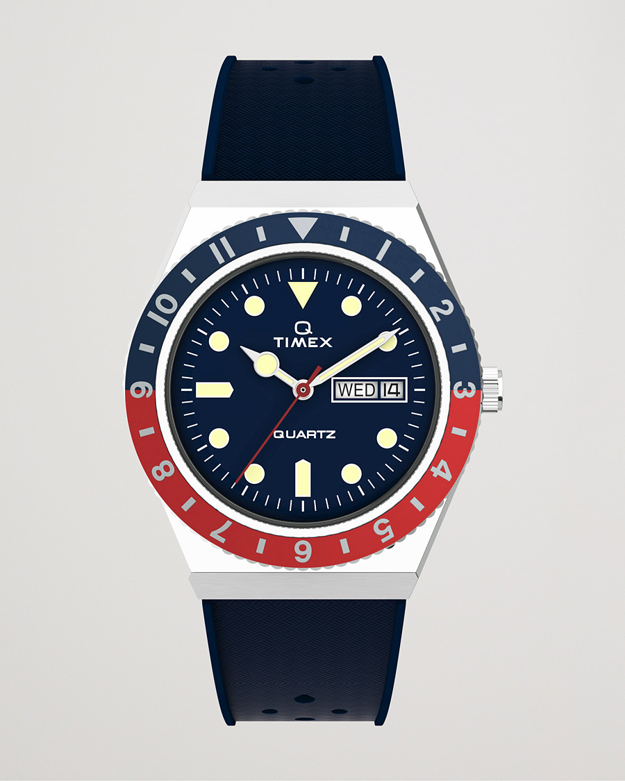 Herren | Timex Q Diver 38mm Rubber Strap Blue/Red | Timex | Q Diver 38mm Rubber Strap Blue/Red