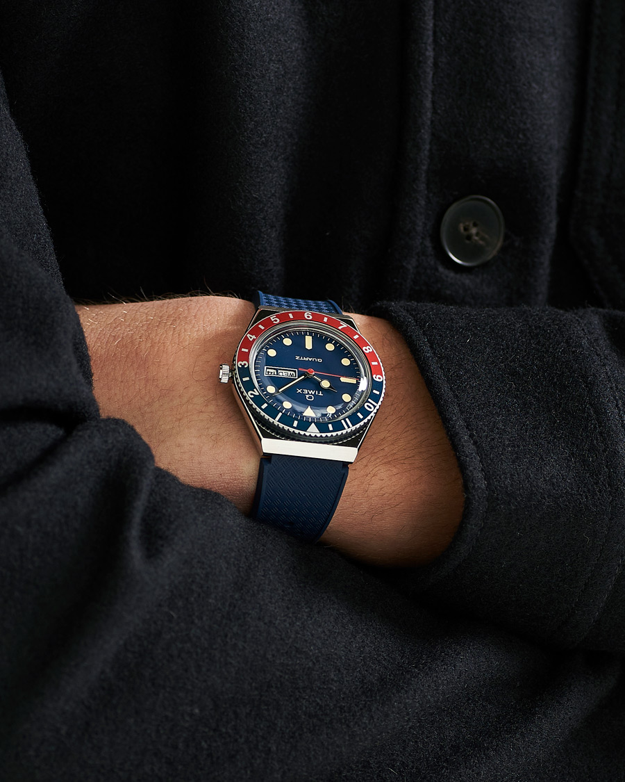 Herr |  | Timex | Q Diver 38mm Rubber Strap Blue/Red