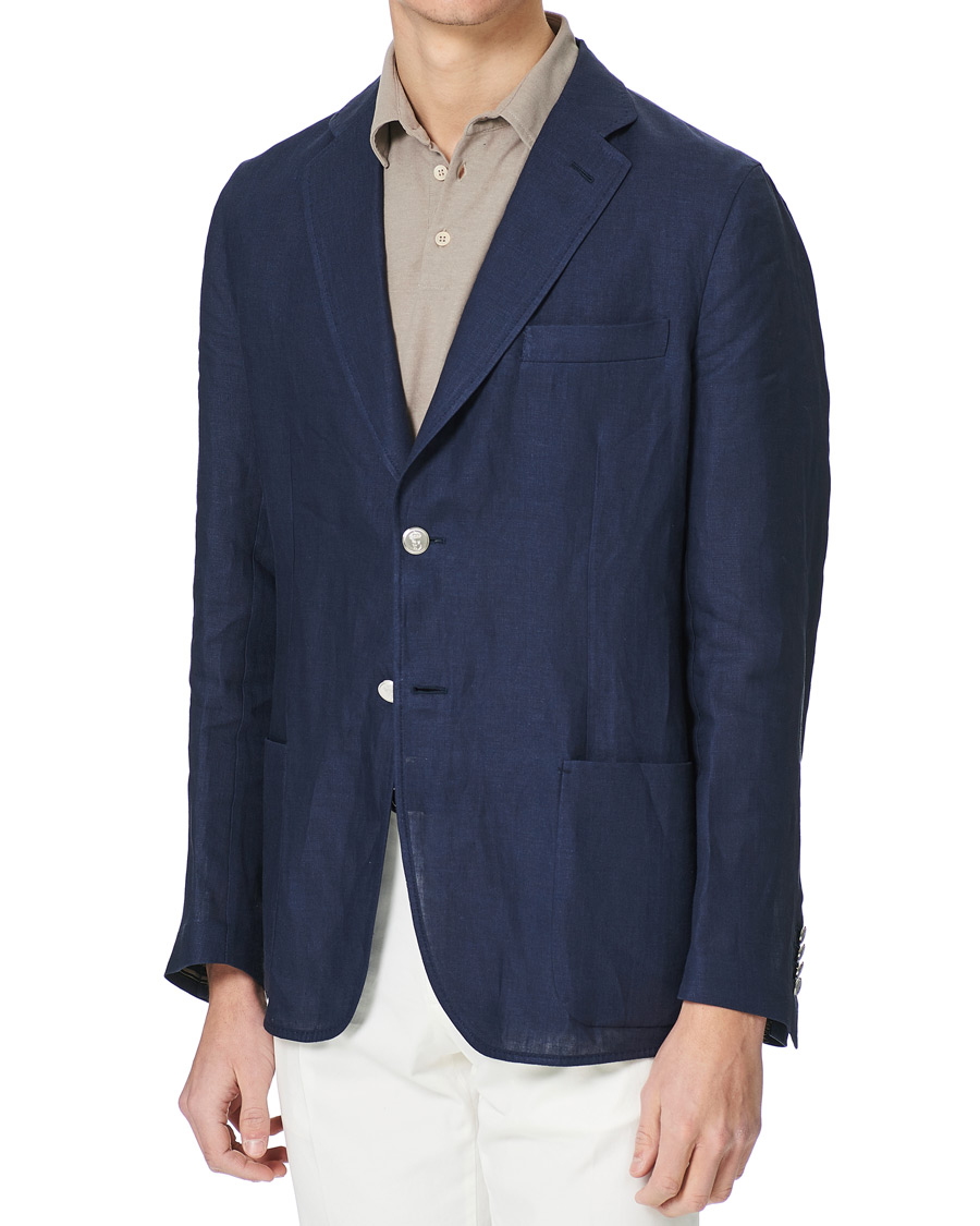 Herren | Sakkos | Brioni | Deconstructed Linen Patch Pocket Blazer Navy