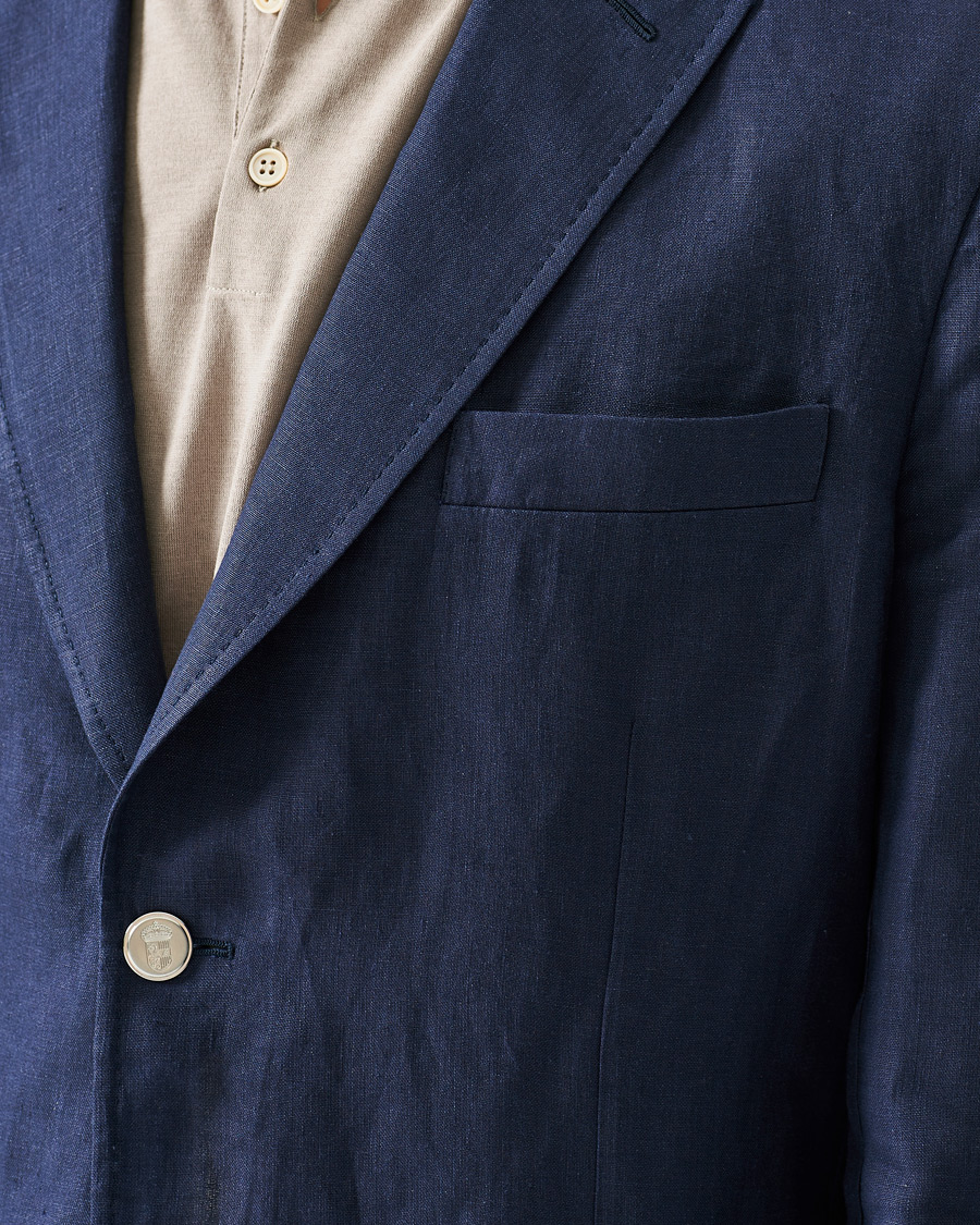 Herren | Sakkos | Brioni | Deconstructed Linen Patch Pocket Blazer Navy