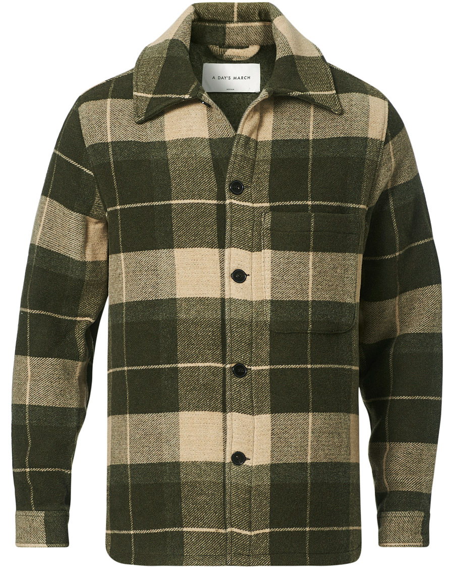 Herren | Overshirts | A Day's March | Epernay Checked Wool Overshirt Moss Checked