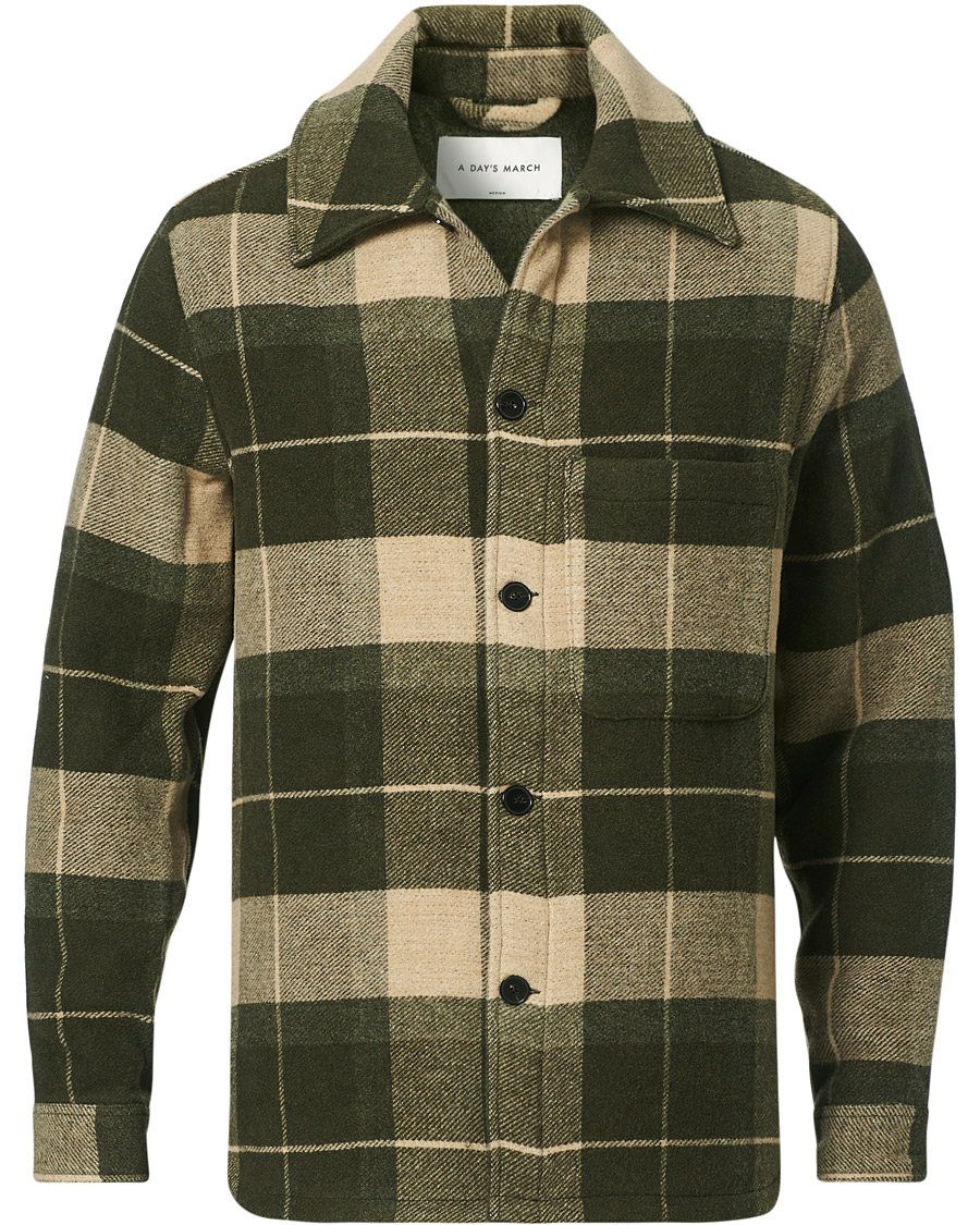 Herren | Jacken | A Day's March | Epernay Checked Wool Overshirt Moss Checked