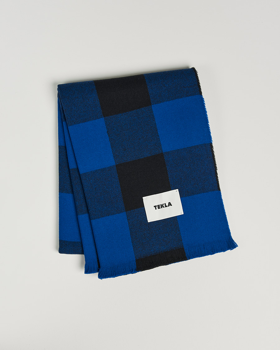 Herren | Tekla Merino Wool Blanket Blue Gingham | Tekla | Merino Wool Blanket Blue Gingham