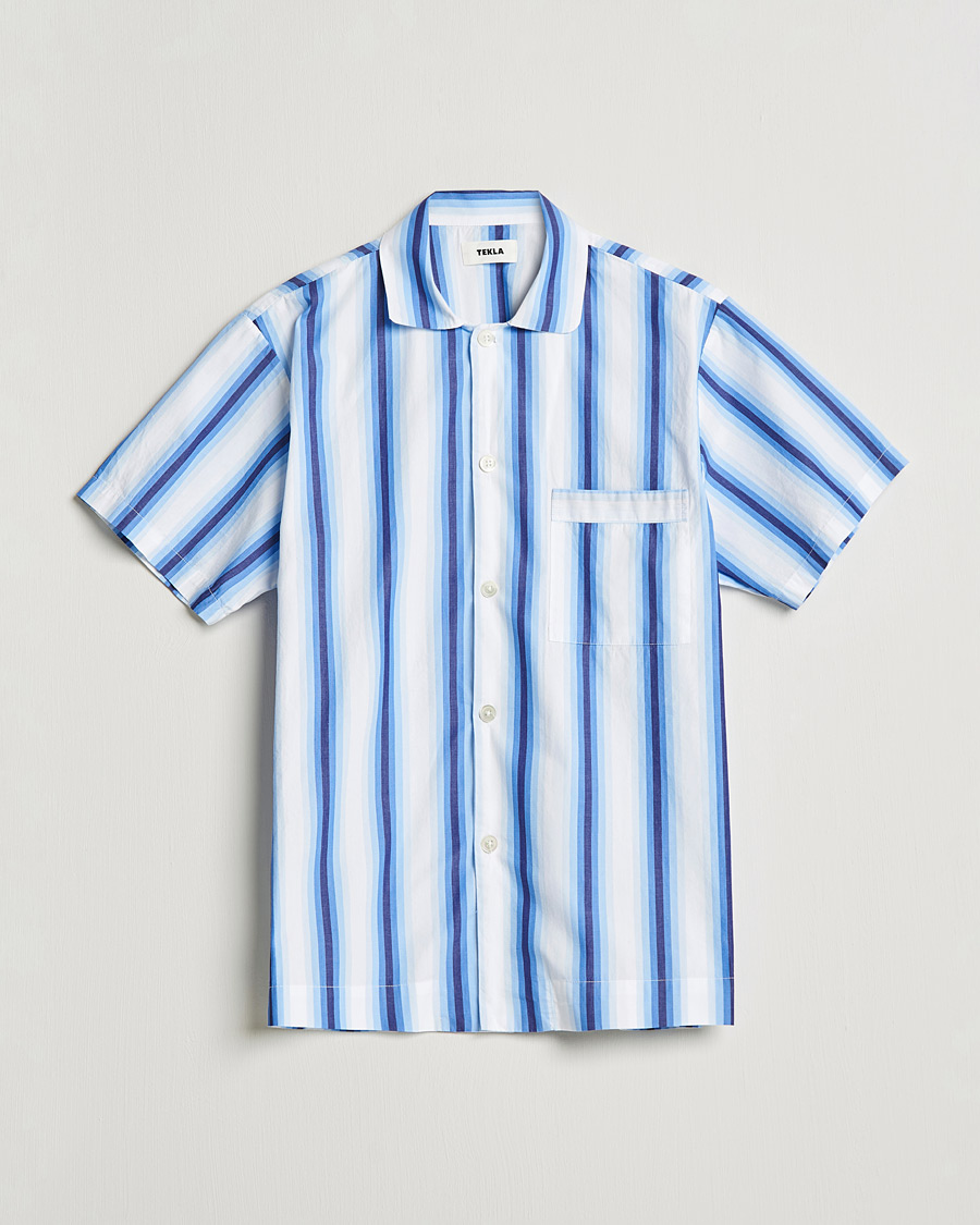 Herren | Schlafanzüge & Bademäntel | Tekla | Poplin Pyjama Short Sleeve Shirt Blue Marquee