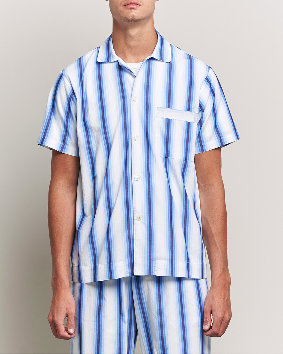 Herren | Schlafanzüge & Bademäntel | Tekla | Poplin Pyjama Short Sleeve Shirt Blue Marquee