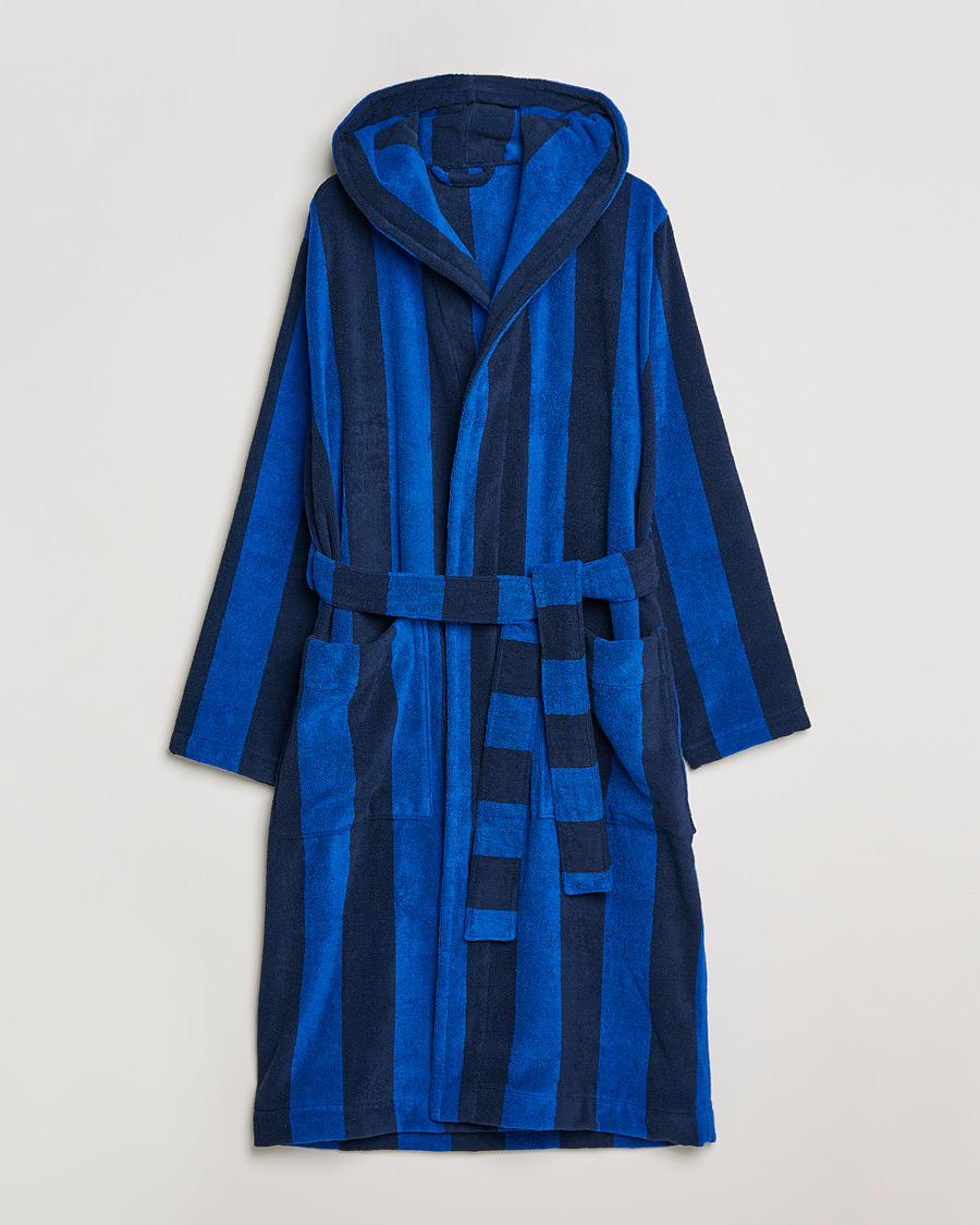 Herren | Schlafanzüge & Bademäntel | Tekla | Organic Terry Hooded Bathrobe Navy Block Stripes