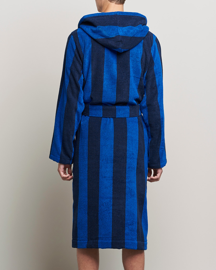 Herren | Schlafanzüge & Bademäntel | Tekla | Organic Terry Hooded Bathrobe Navy Block Stripes