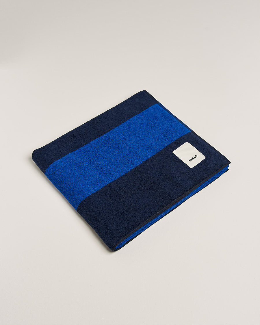Herren | Tekla Organic Terry Beach Towel Navy Block Stripes | Tekla | Organic Terry Beach Towel Navy Block Stripes