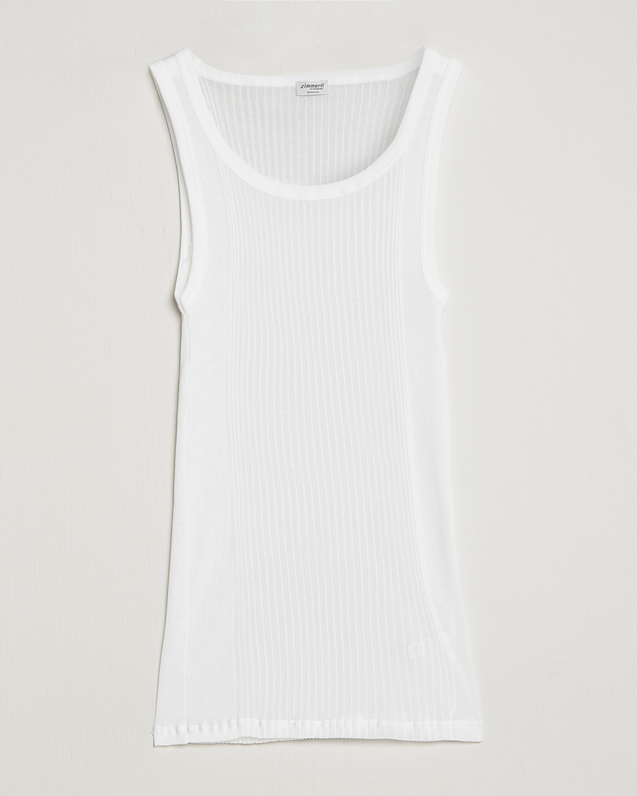 Herren | T-Shirts | Zimmerli of Switzerland | Ribbed Mercerized Cotton Tank Top White