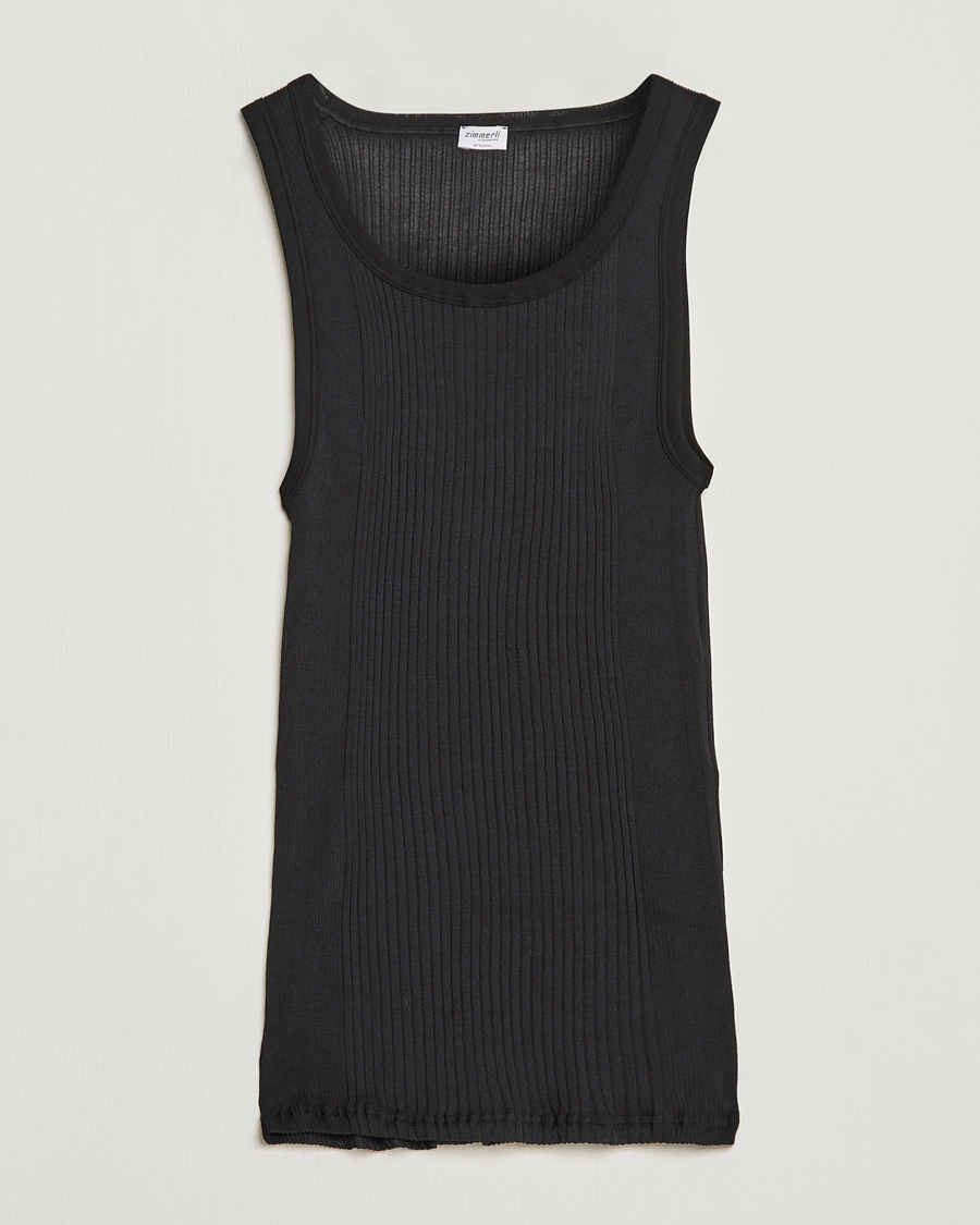 Herren | T-Shirts | Zimmerli of Switzerland | Ribbed Mercerized Cotton Tank Top Black