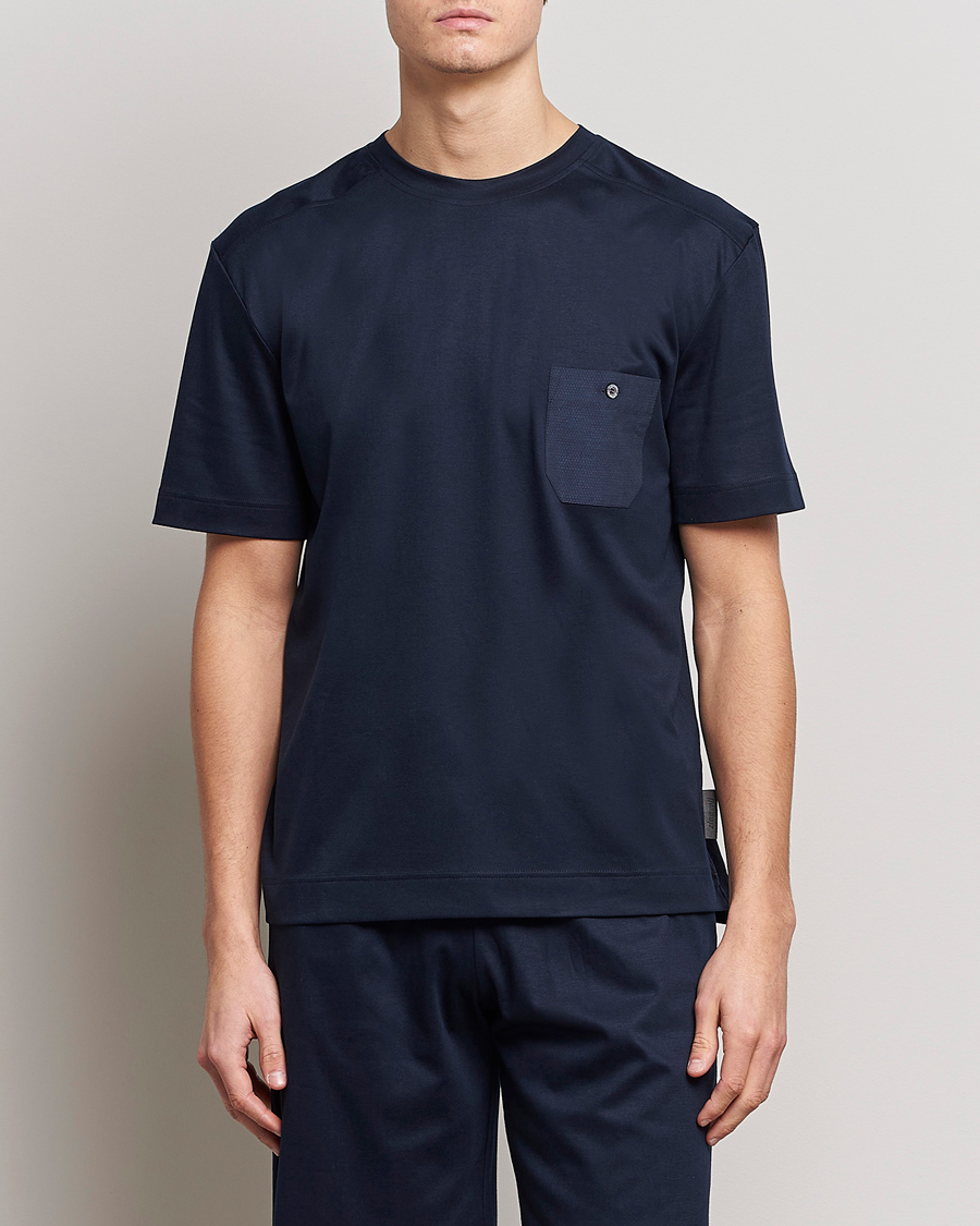 Men |  | Zimmerli of Switzerland | Cotton/Modal Crew Neck Loungwear T-Shirt Midnight