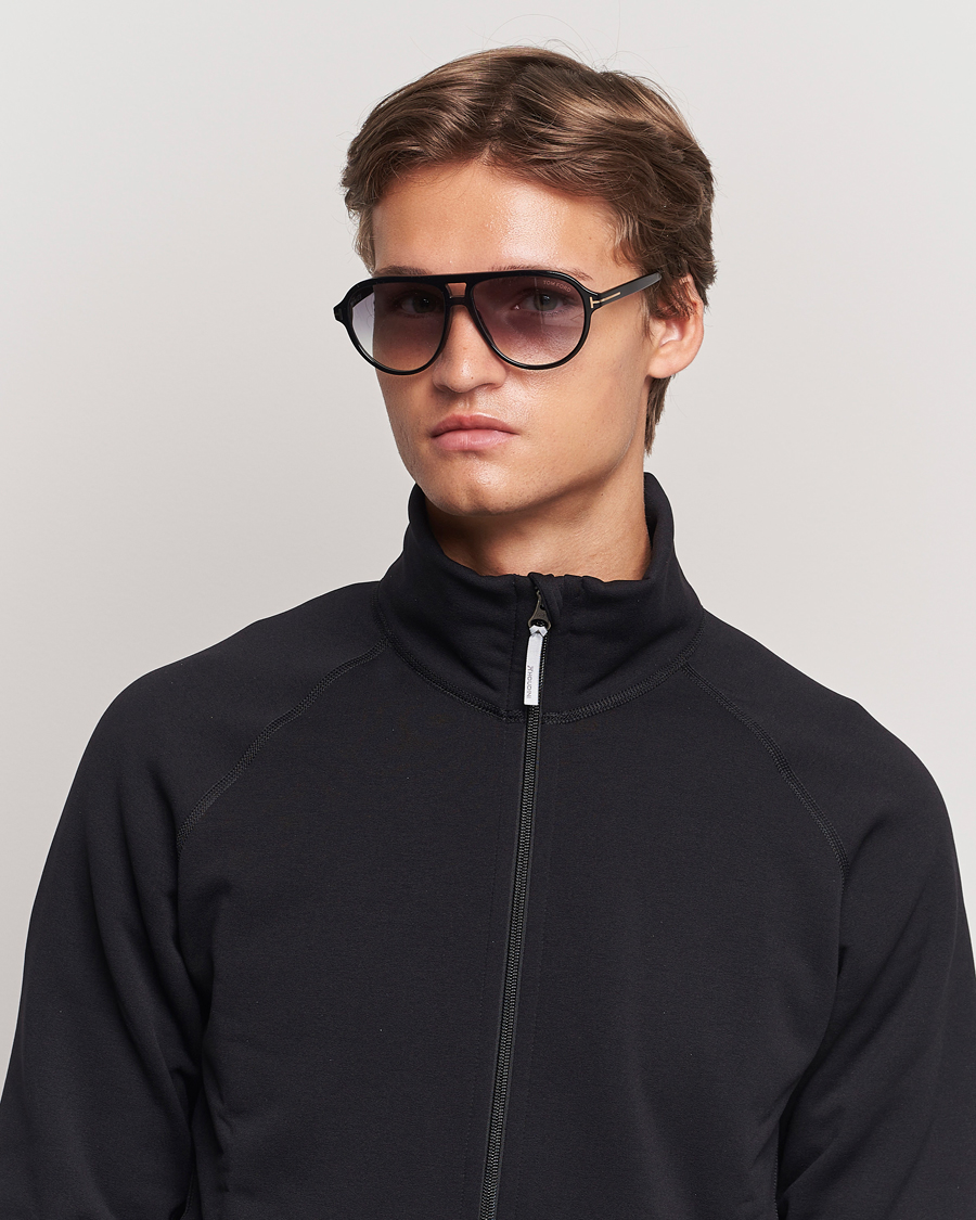 Men | Aviator Sunglasses | Tom Ford | Jeffrey Sunglasses Shiny Black/Gradient Smoke