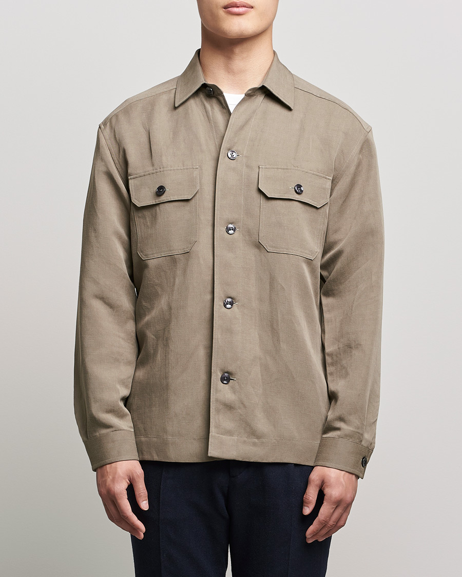 Herren |  | BOSS BLACK | Cole Linen/Lyocell Overshirt Open Green