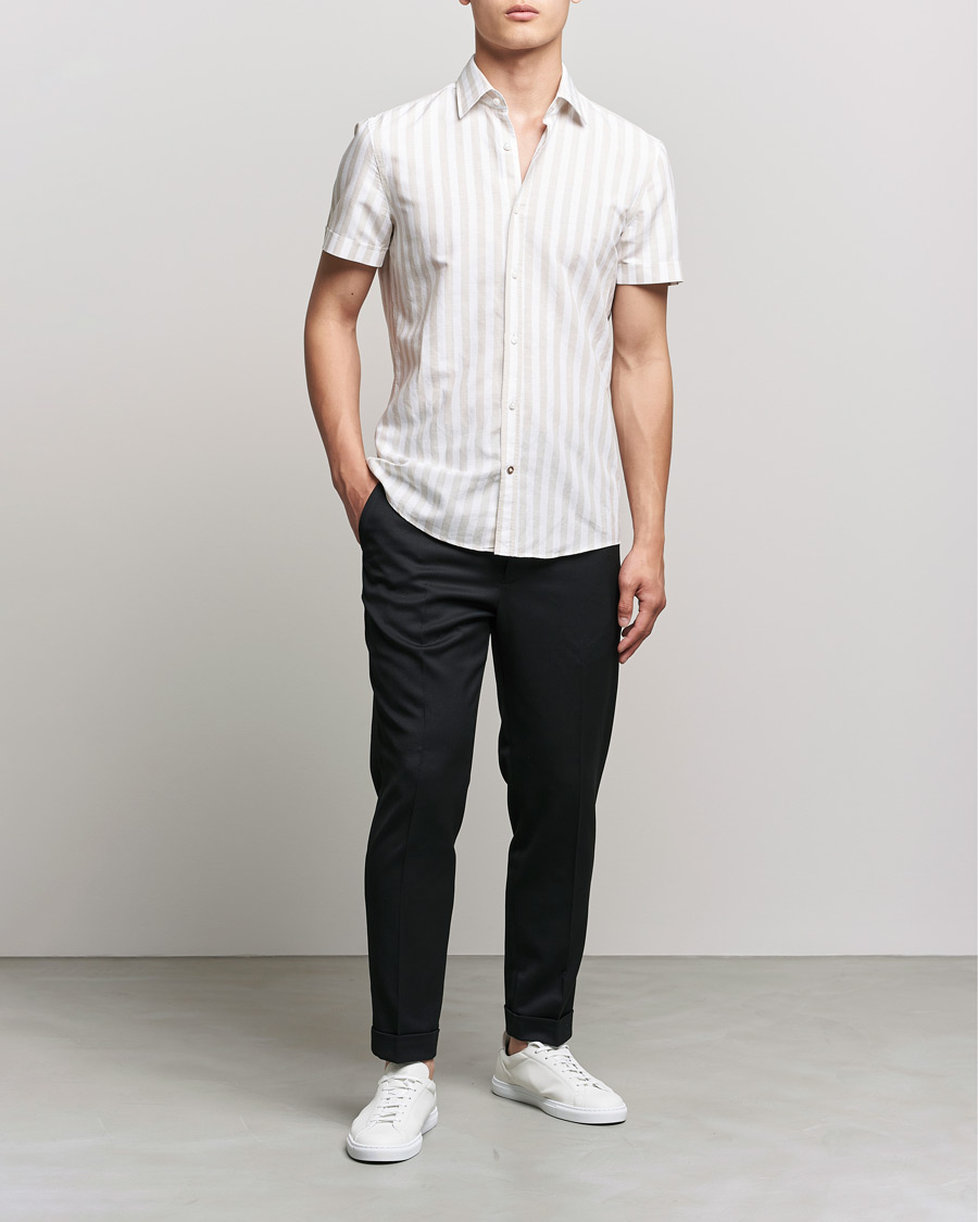 Herren | Kurzarmhemden | BOSS | Hal Block Stripe Short Sleeve Shirt Beige/White