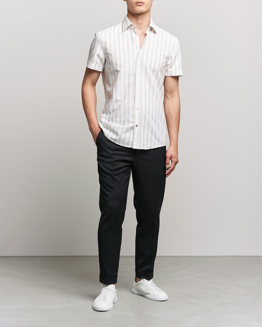 Herren | Hemden | BOSS BLACK | BOSS Hal Block Stripe Short Sleeve Shirt Beige/White