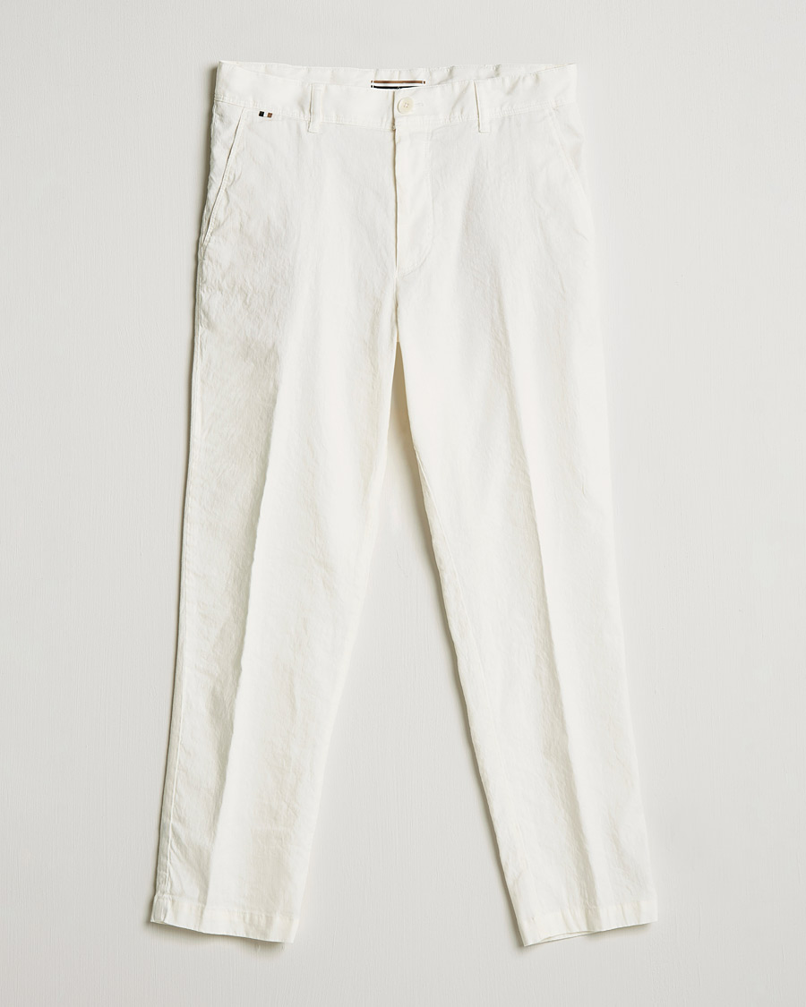 Herren | Hosen | BOSS BLACK | BOSS Perin Linen/Cotton Pleated Trousers White