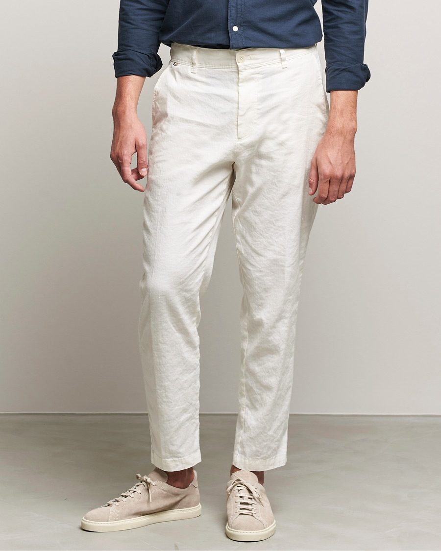 Herren | Hosen | BOSS BLACK | BOSS Perin Linen/Cotton Pleated Trousers White
