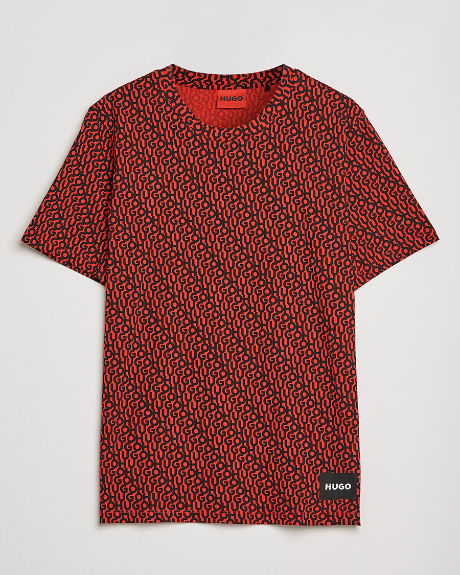 Herren | T-Shirts | HUGO | Dorton Monogram Print Crew Neck Tee Red
