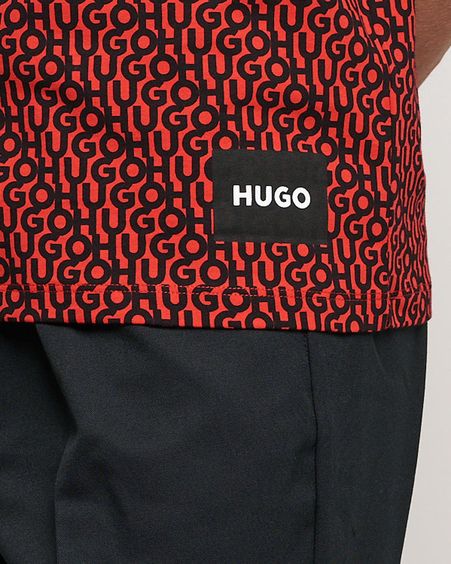 Herren | T-Shirts | HUGO | Dorton Monogram Print Crew Neck Tee Red