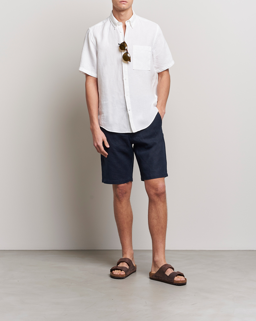 Herren | Hemden | NN07 | Arne Linen Short Sleeve Shirt White