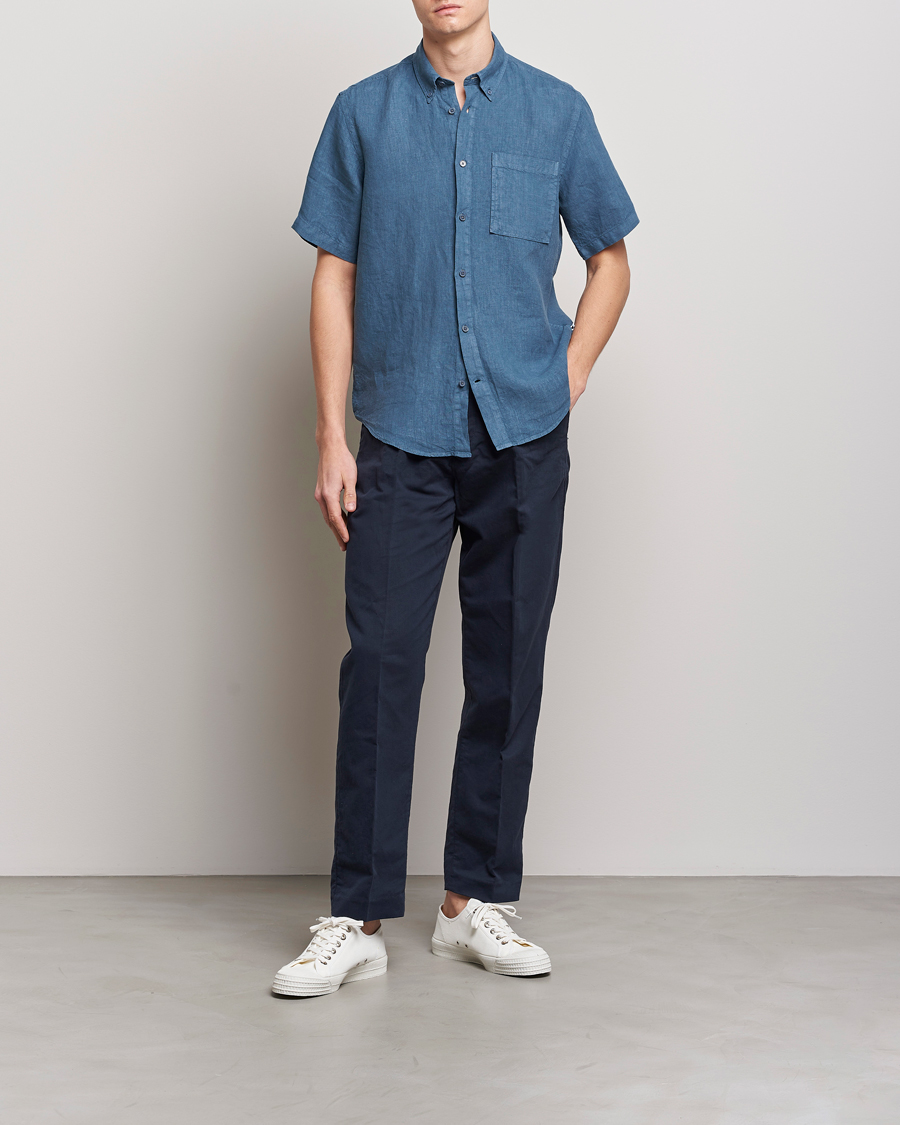 Herren | NN07 | NN07 | Arne Linen Short Sleeve Shirt Dust Blue