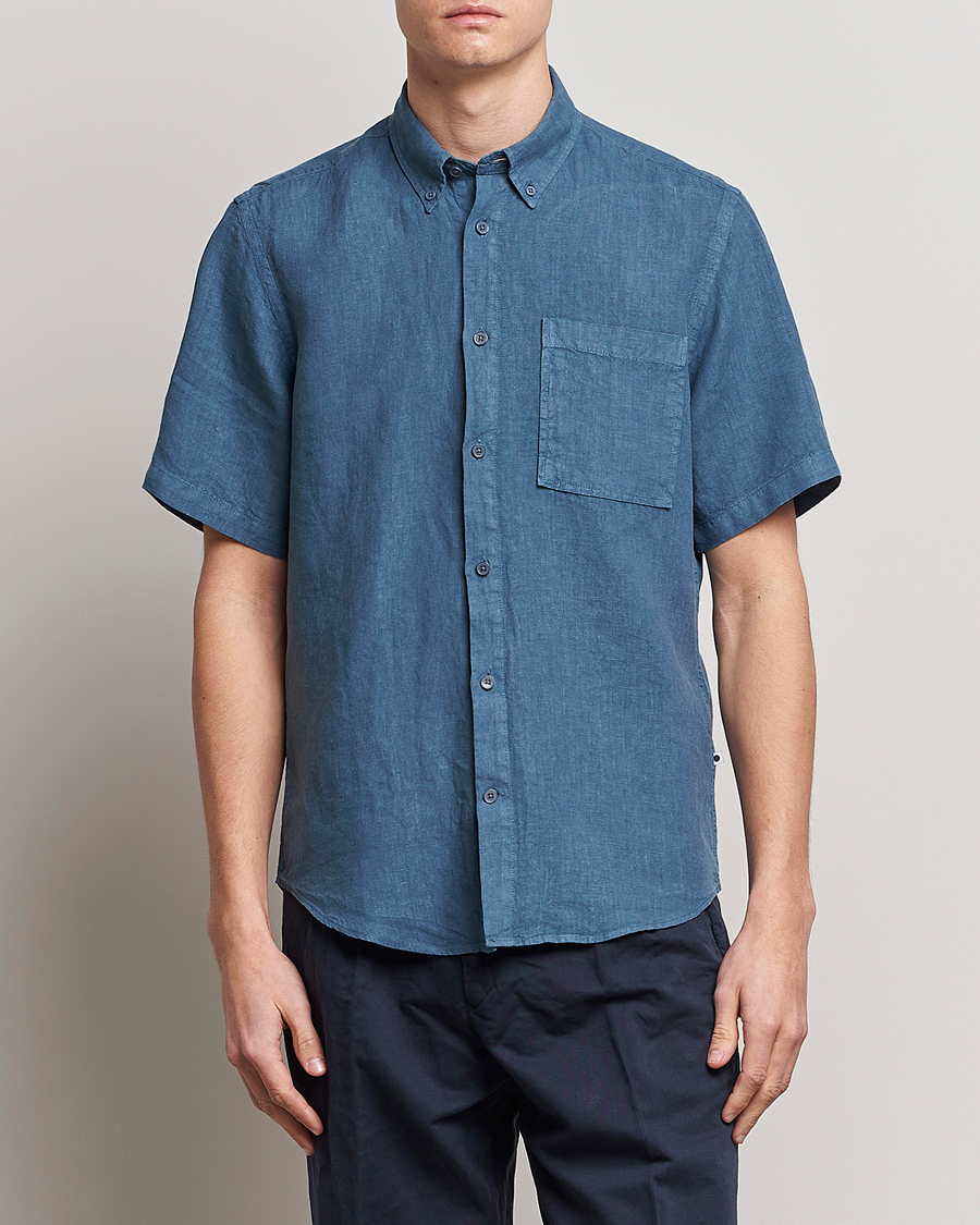 Herren | Kurzarmhemden | NN07 | Arne Linen Short Sleeve Shirt Dust Blue