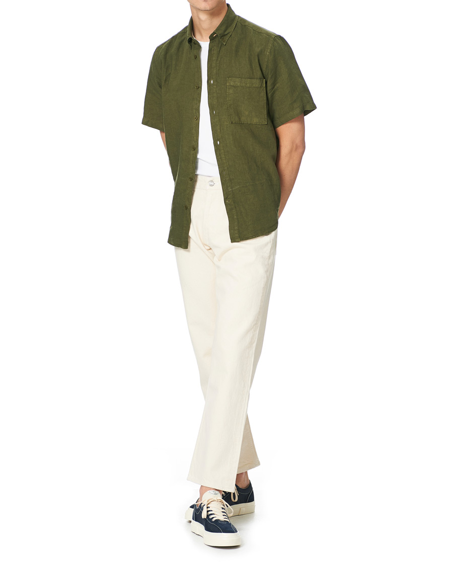 Herren | Hemden | NN07 | Arne Linen Short Sleeve Shirt Dark Olive