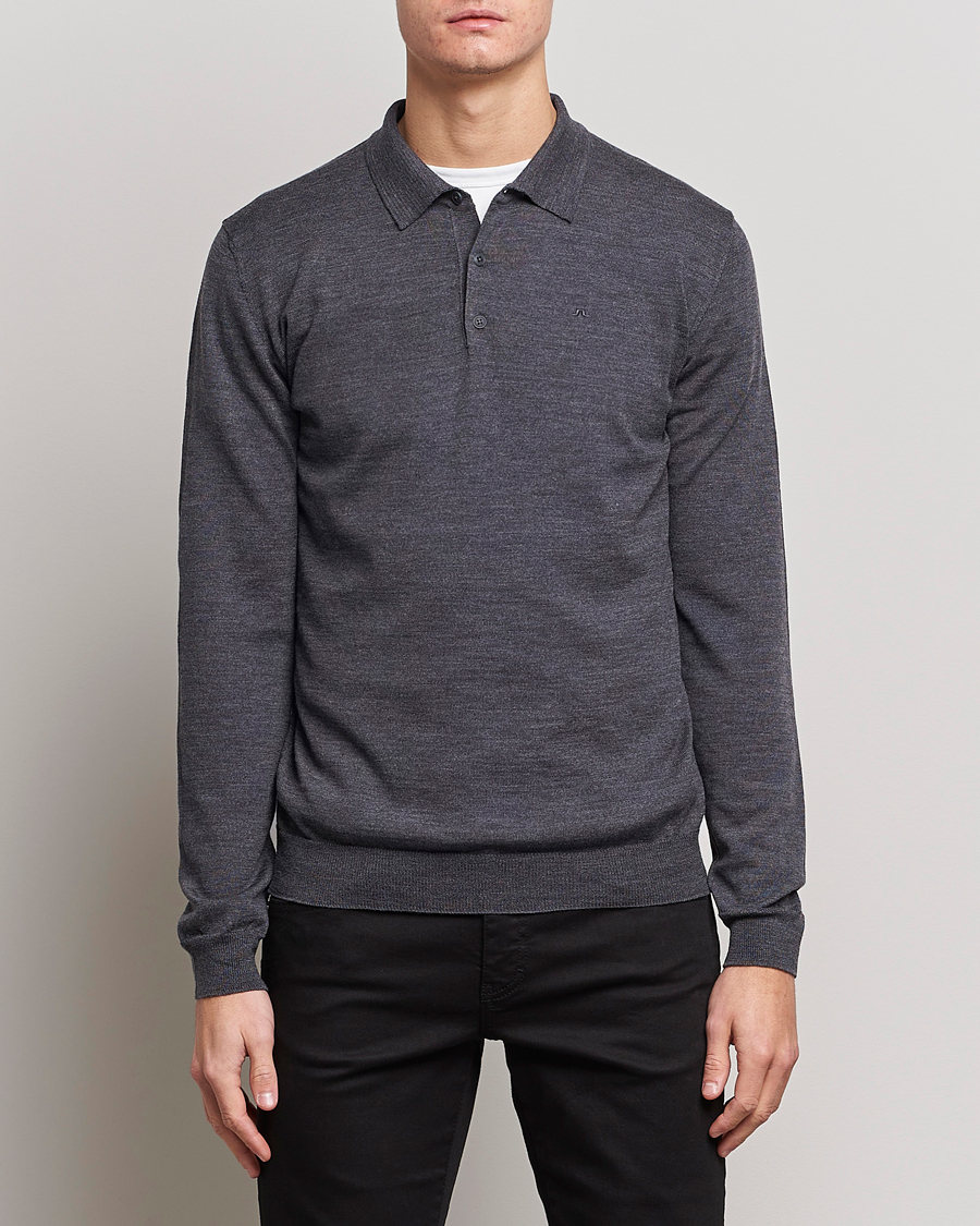 Herren | Pullover | J.Lindeberg | Noel Light Merino Polo Shirt Dark Grey Melange