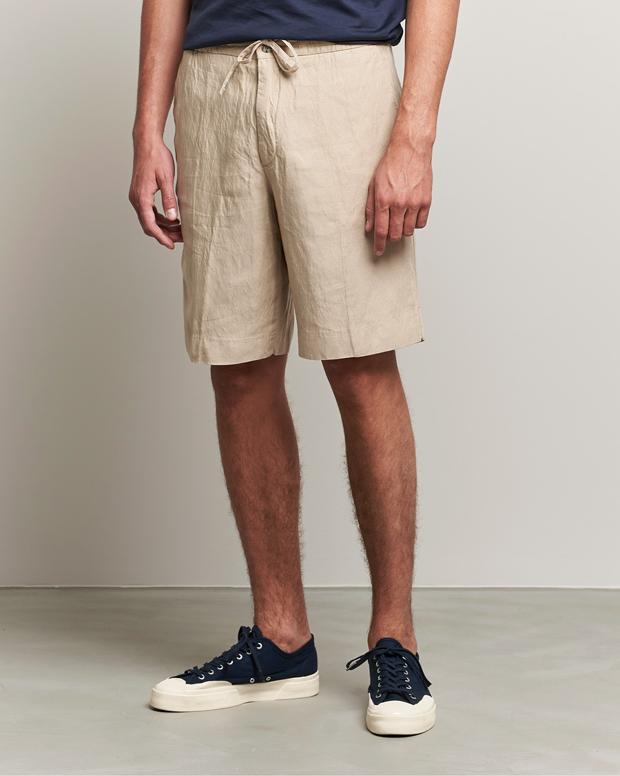 Herren | Leinenshorts | J.Lindeberg | Sasha Drape Linen Drawstring Shorts Safari Beige