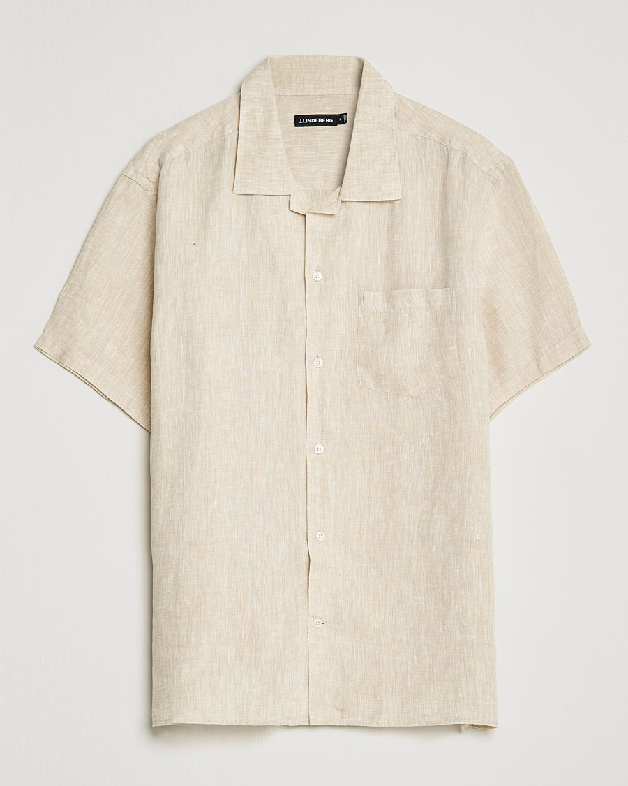 Herren | Hemden | J.Lindeberg | Linen Melange Short Sleeve Shirt Safari Beige