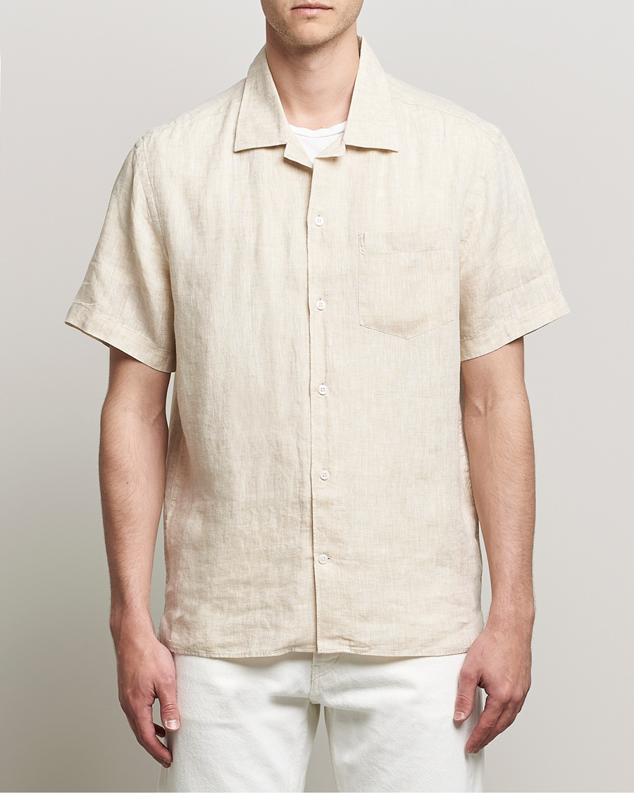 Herren | Hemden | J.Lindeberg | Linen Melange Short Sleeve Shirt Safari Beige