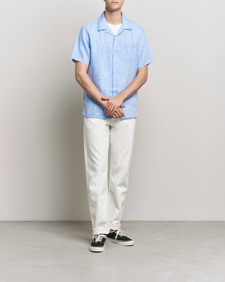 Herren | Kurzarmhemden | J.Lindeberg | Linen Melange Short Sleeve Shirt Ultramarine